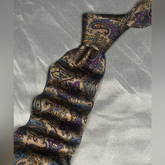 Men’s Burberry London Vintage Brown Purple Blue Silk Necktie Designer Tie - Picture 1 of 4